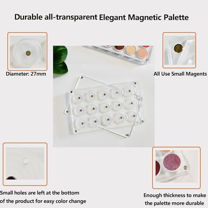 New EMPTY Magnetic Eyeshadow Palette DIY Acrylic All Transparent Elegant Eye Shadow Makeup Palette 26mm*15 holes-Velvo Beauty