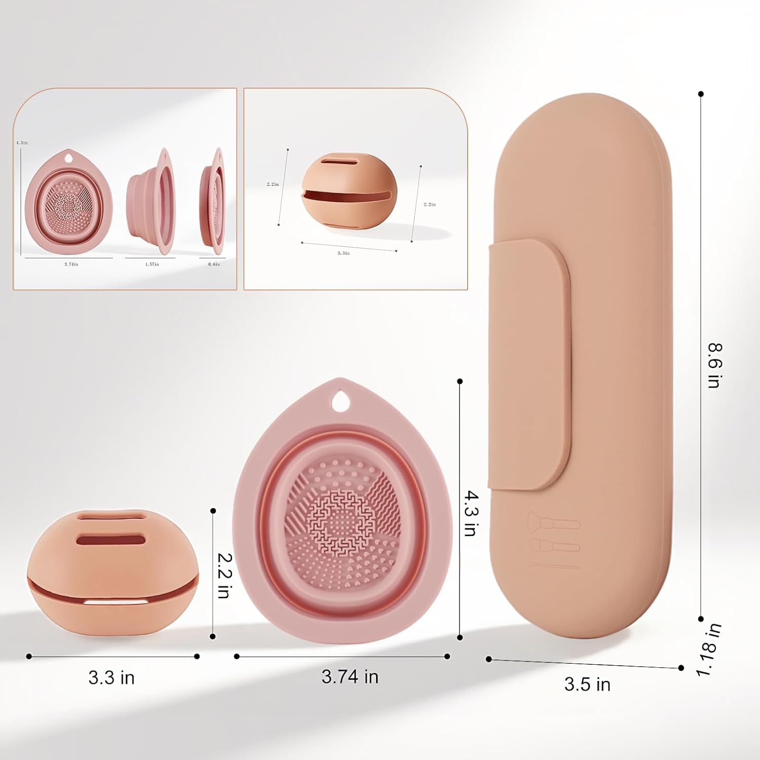 Silicone Makeup Brush Holder Set – Portable Travel Makeup Brush Holder with Makeup Sponge Holder and Foldable Cleaning Bowl – Upgraded 3-in-1 Cosmetic Organizer Set (khaki)-Velvo Beauty