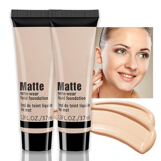 2 Pack Liquid Foundation Cream for Face Makeup,Durable Full Coverage Matte Concealer Make Up,Oil Control & Waterproof Base Primer -1+1 Fl.Oz-BEIGE 2#-Velvo Beauty