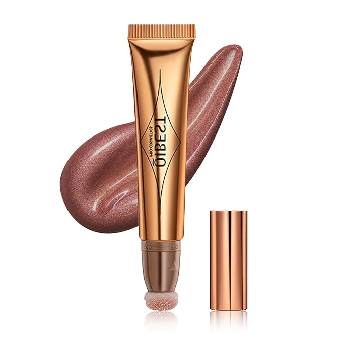 Highlighter Beauty Wand, Cream Liquid Highlighter Makeup Stick, Silky Smooth Face Shimmer Bronzer Stick with Cushion Applicator, Lightweight Body Face Glowing Highlighter, Cruelty-free(Rose Gold)-Velvo Beauty