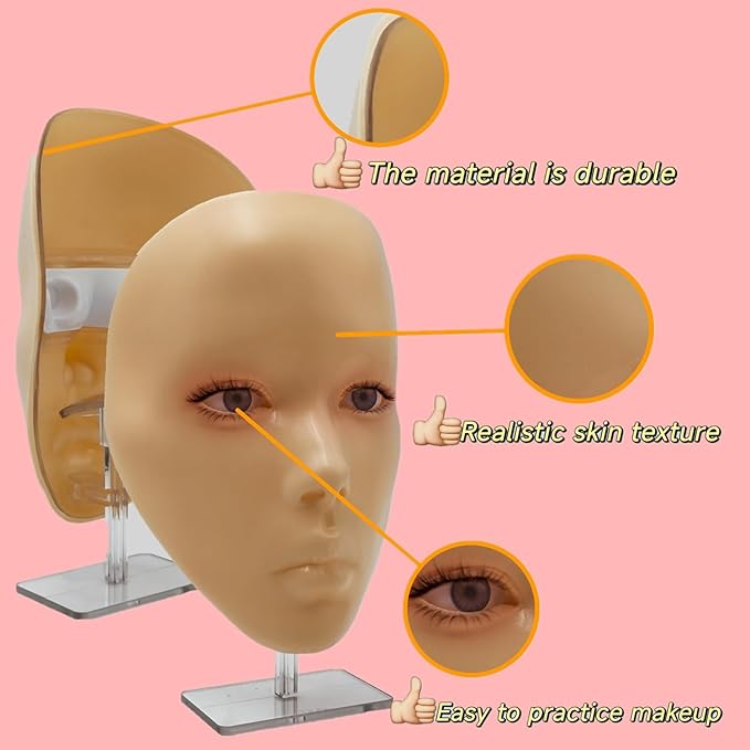 3D Makeup Practice Face, XIJIEMAO Mannequin Head For Makeup, Reusable Silicone Full Makeup Mannequin Head With Stand And Brush Set, Eye Shadow Makeup Face Board, Emerging Makeup Artist, Girl'S Gift-Velvo Beauty