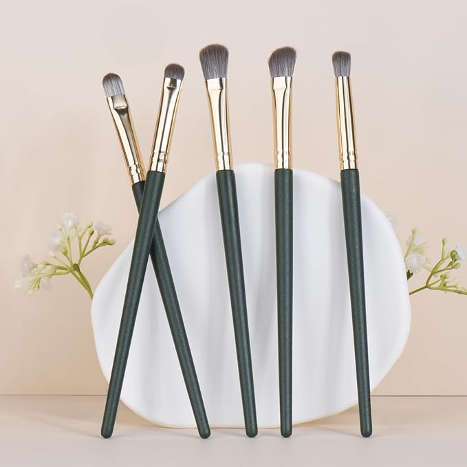 Eyeshadow Makeup Brushes Set with Case 5 PCS Soft Synthetic Hairs Eye Makeup Brushes for Blending Eyebrow Eyeliner Eyeshadow (Green)-Velvo Beauty