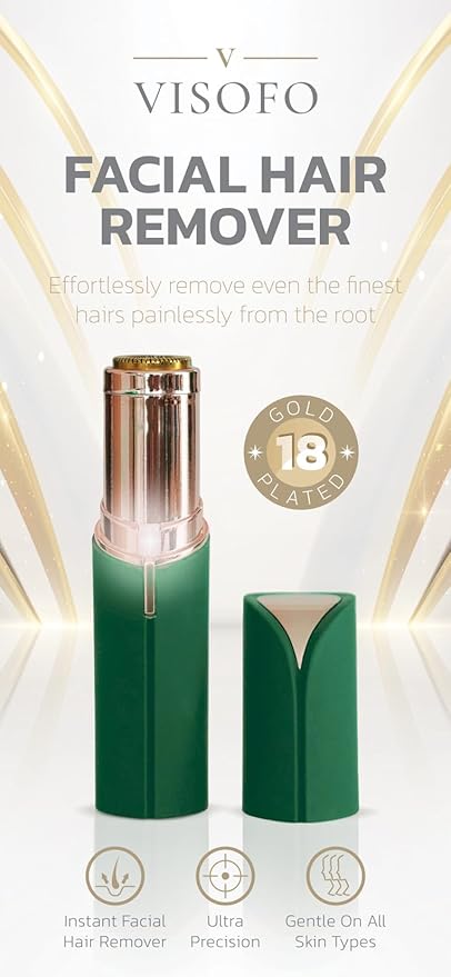 Facial Hair Removal for Women | Electric Razor Device Small Mustache Dermaplaning Remover Tools Tweezers Epilator Trimmer Face Dermaplane Shavers Beauty Gadgets Set Accessories by VISOFO (Emerald)-Velvo Beauty