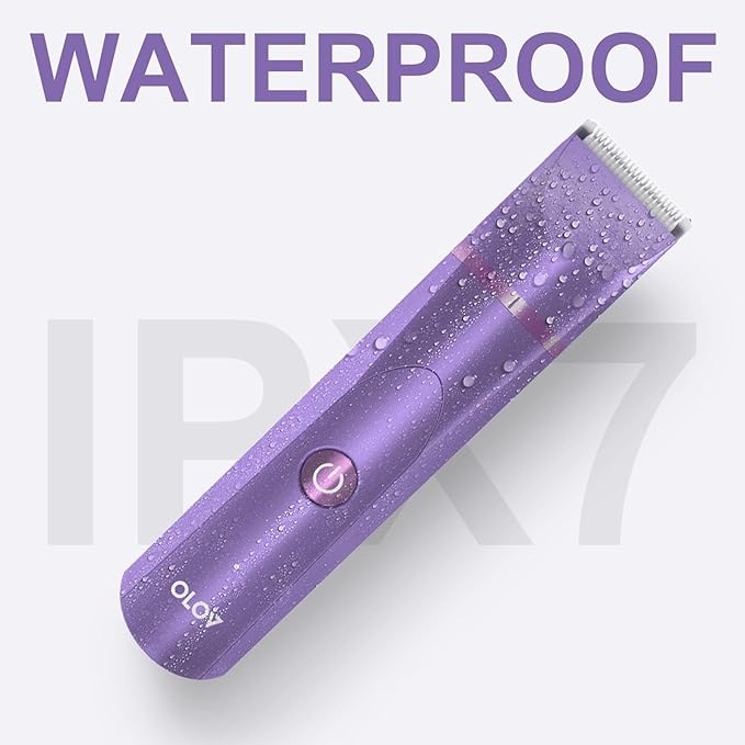 OLOV Electric Body Hair Trimmer - Groin Trimmer for Men - Bikini Trimmer Women - Wet/Dry Shaver Groomer, Replaceable Ceramic Blade Heads, USB Recharge Dock, Waterproof Hygiene Razor, Bright Purple-Velvo Beauty