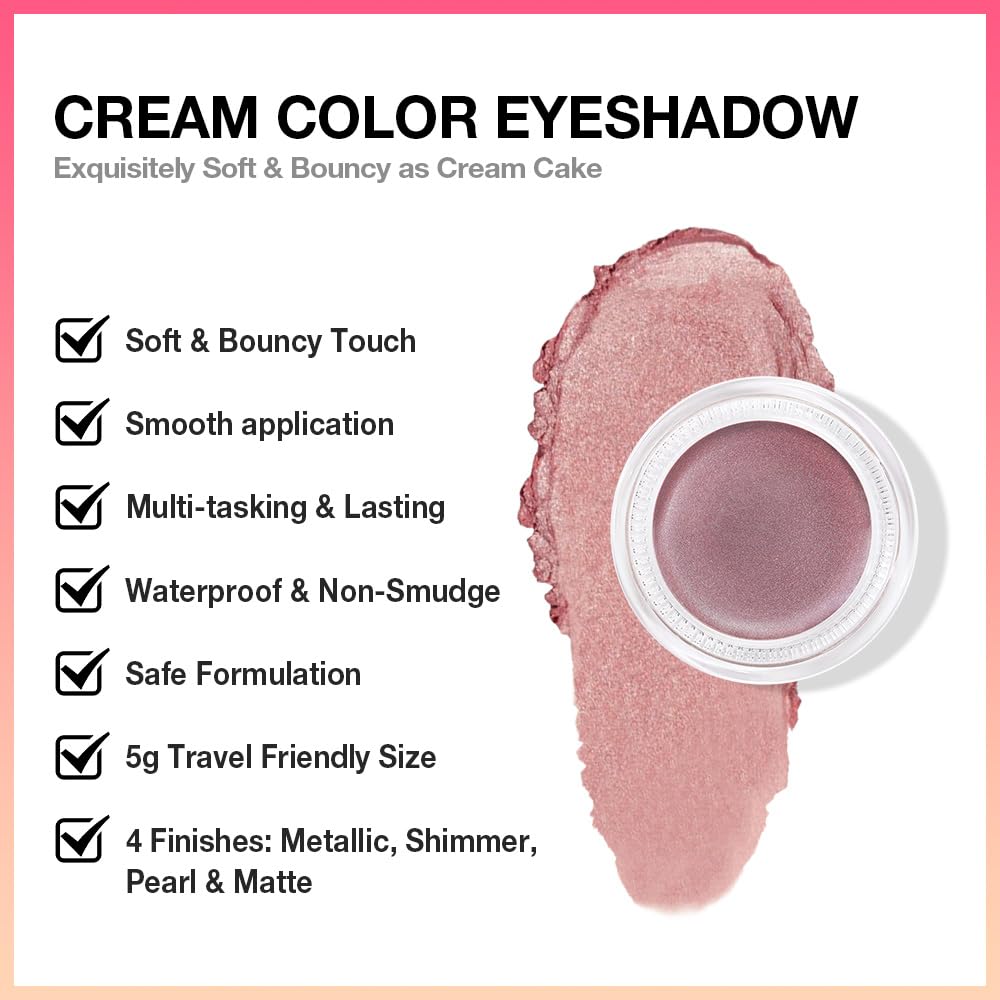 Cream Glitter Rose Shimmer Metallic Eyeshadow Palette Makeup, Natural Single Mini Instant Holographic Eyeshadow For Older Women, Sombras Crema Para Ojos, Talc, Paraben & Cruelty Free, 27-Velvo Beauty