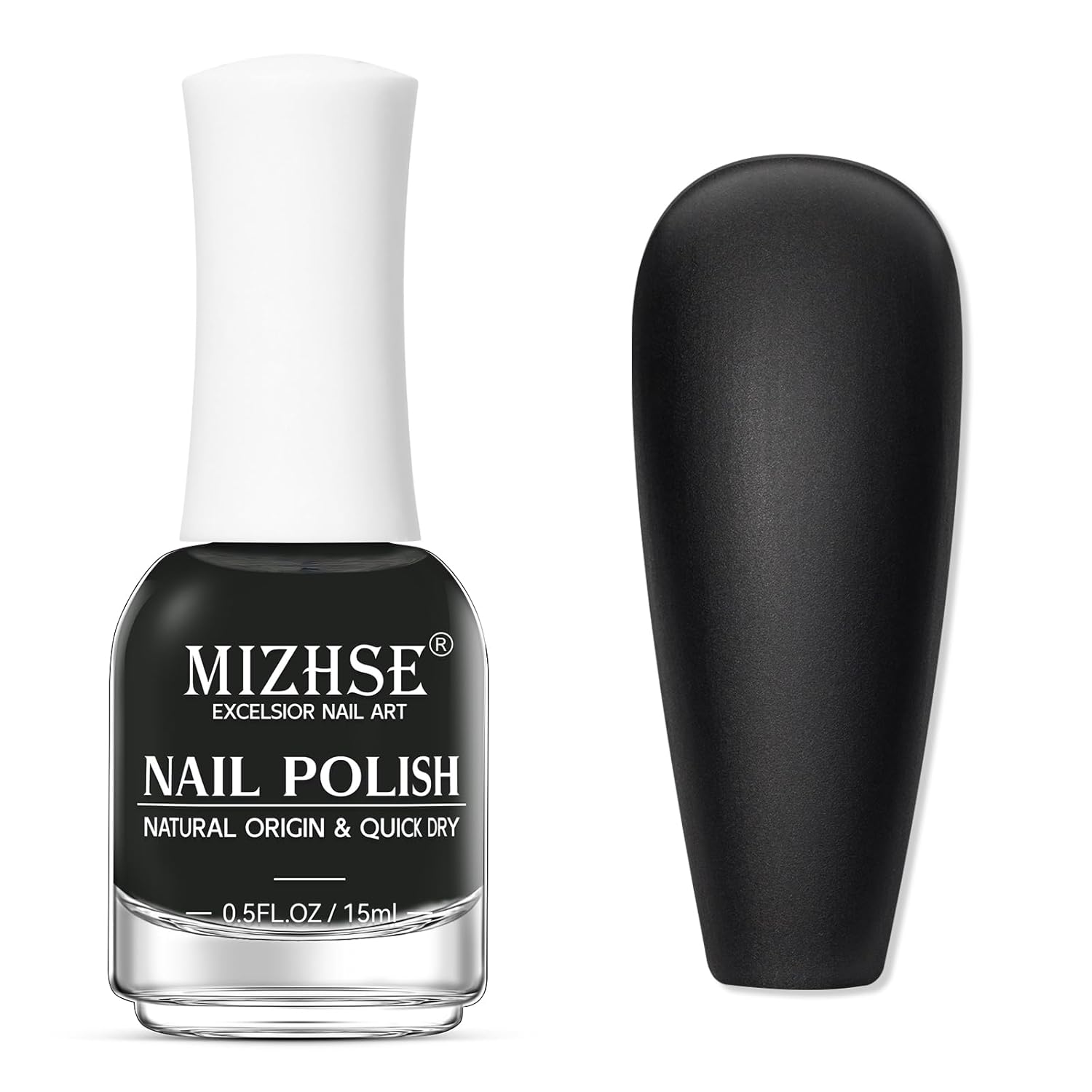 MIZHSE Matte Black Nail Polish, Quick Dry Velvet Black Nail Polish, Non-Gel Air Drying Fast 15 ml Regular Glossy Shiny Finish Nail Lacquer, Full Coverage Nail Art Manicure DIY Home-Velvo Beauty