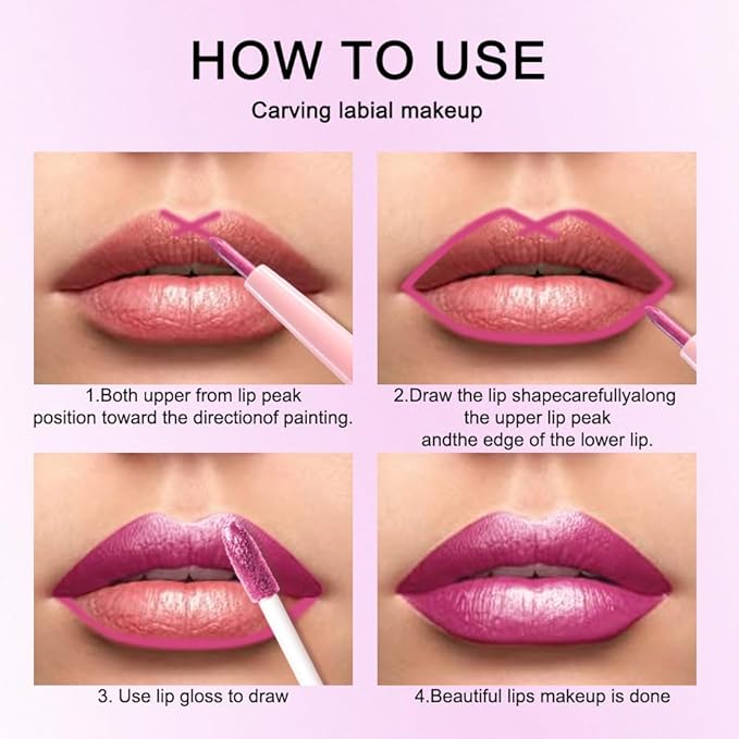 evpct Rose Metallic Glitter Lip Liner and Lipstick Combo Lip Gloss Stain Set Makeup for Women Long Lasting Waterproof 24, Metal Barbie Frosted Metallic Shimmer Glossy Iridescent Liquid Lipstick 15-Velvo Beauty