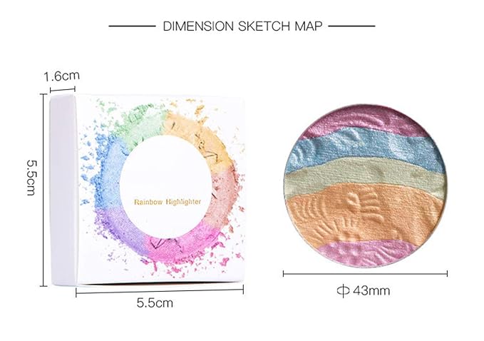 Pro 6 Colors 3D Baked Rainbow Highlighter Eyeshadow Makeup Palette Xmas Cosmetic Blusher Shimmer Powder Contouring Kit Unicorn Blush-Velvo Beauty