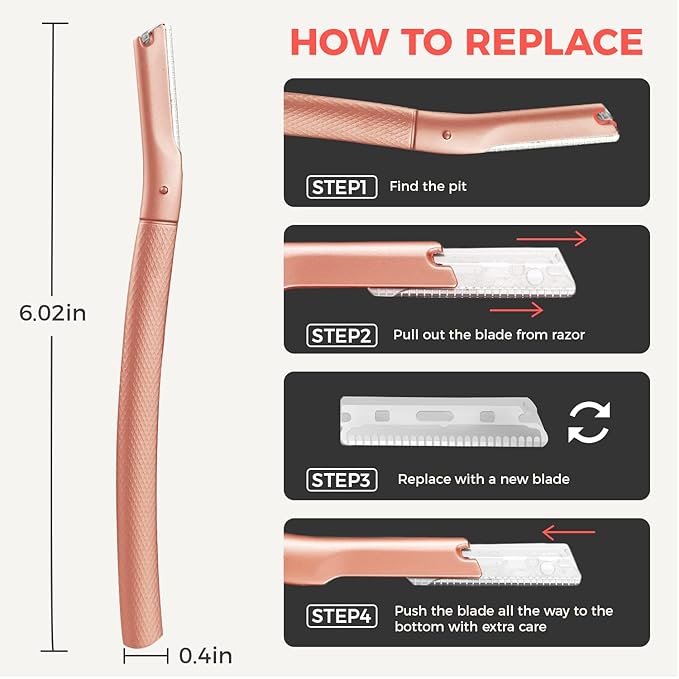 ZOMCHI Eyebrow Razor, Face Razors for Women&Men, Eyebrow Trimmer Shaper with Precision Cover,Facial Shaver with 6 Blades (Rose Gold)-Velvo Beauty
