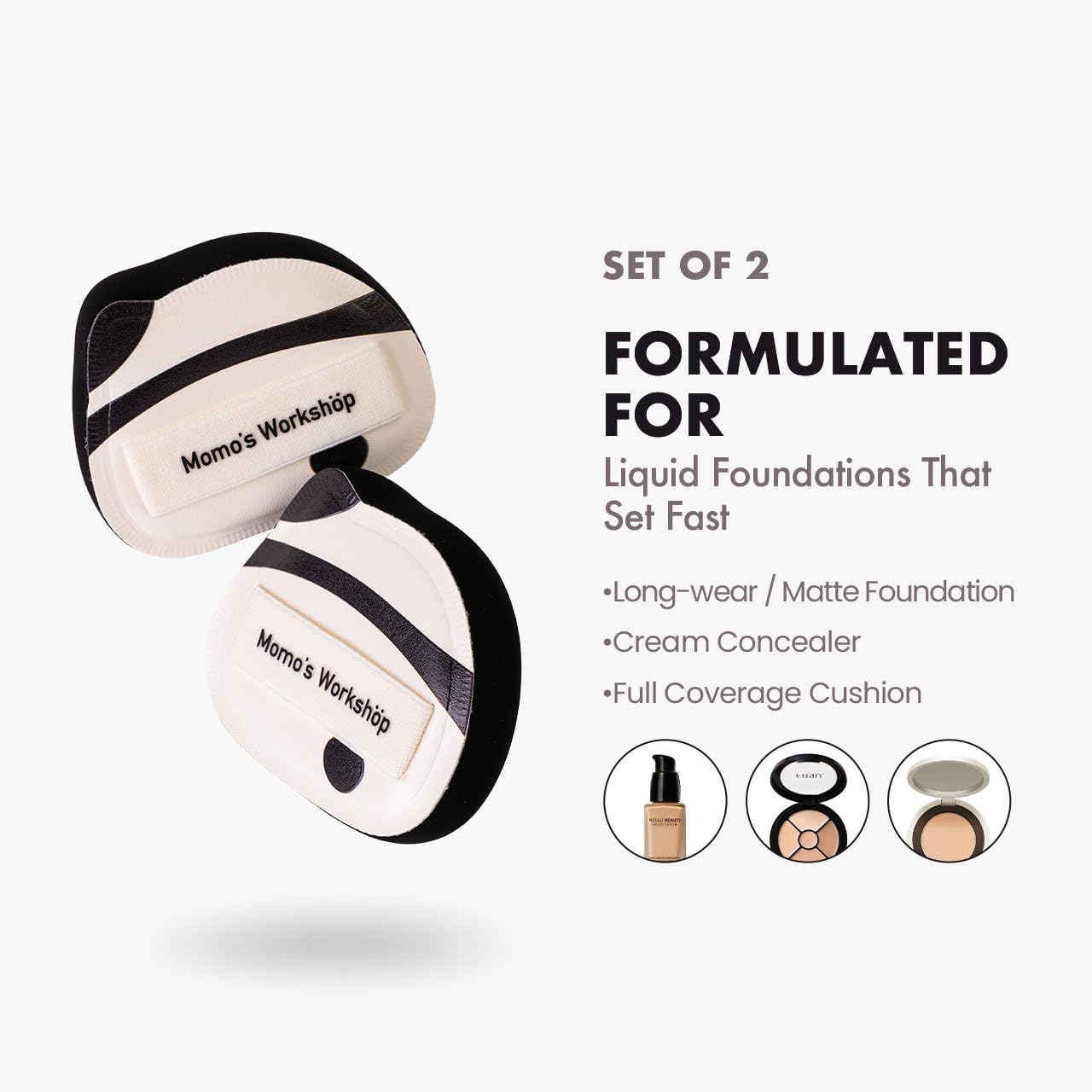 Panda Air Marshmallow Puff,Makeup Sponge,Rubycell Material,Pointed Tip for Concealer + Flat Side for Foundation, Longwear Makeup, Travel Friendly & Reusable,2pcs Puffs & Storage Case-Velvo Beauty