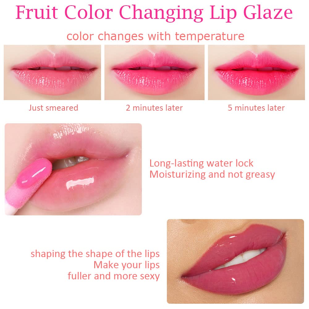evpct 6Pcs Mini Clear Color Change Changing PH Tinted Lip Gloss Sets for Women, Lip Oil Gloss Balm Tint Stain Glaze Pack Hydrating Moisturizer Lipstick Magic labiales magicos 0.071fl.oz *6-Velvo Beauty