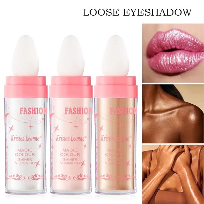 AKARY Shimmer Highlighter Powder, Fairy Polvo De Hadas Highlighter Powder & Blush Stick, Instant Glow Luminizer Duo, Glitter Body Face Hair High Gloss Stick, Sparkle Smudge-Proof Highlighter Stick Party Makeup (C-#03)-Velvo Beauty