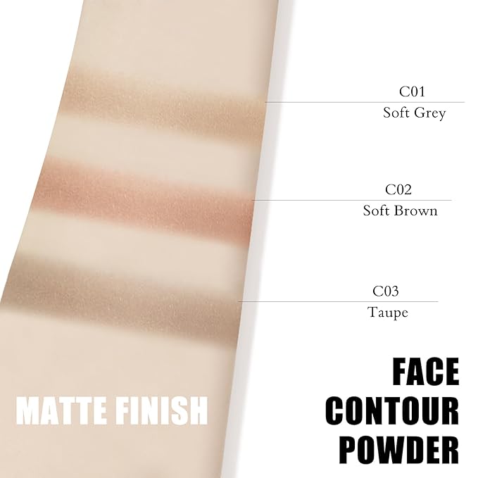 Contour Palette with Brush, Cream Contour Powder Palette Bronzer Powder Matte Bronzer Palette Cool Toned Contour Kit with Mirror for Face Sculpting Contour Makeup (#C01 Soft Grey)-Velvo Beauty