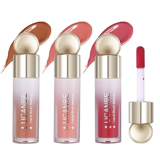 UCANBE 3PCS Liquid Blush Set – Dewy Cream Blush Makeup for Cheeks – Lightweight Long Lasting Blendable Buildable Formula for Natural Flush(Berry Smooch, Bronze Rose, Peach Pink)-Velvo Beauty