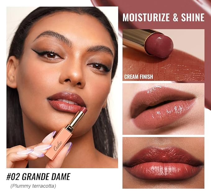 Oulac Moisturizing Shine Red Lipstick for Women, 2 in 1 Tinted Lip Balm for Winter, Hydrated Juicy and Glossy Lip Color for Dry, Cracked and Chapped Lips, Vegan 2.2g/0.07oz (02)-Velvo Beauty