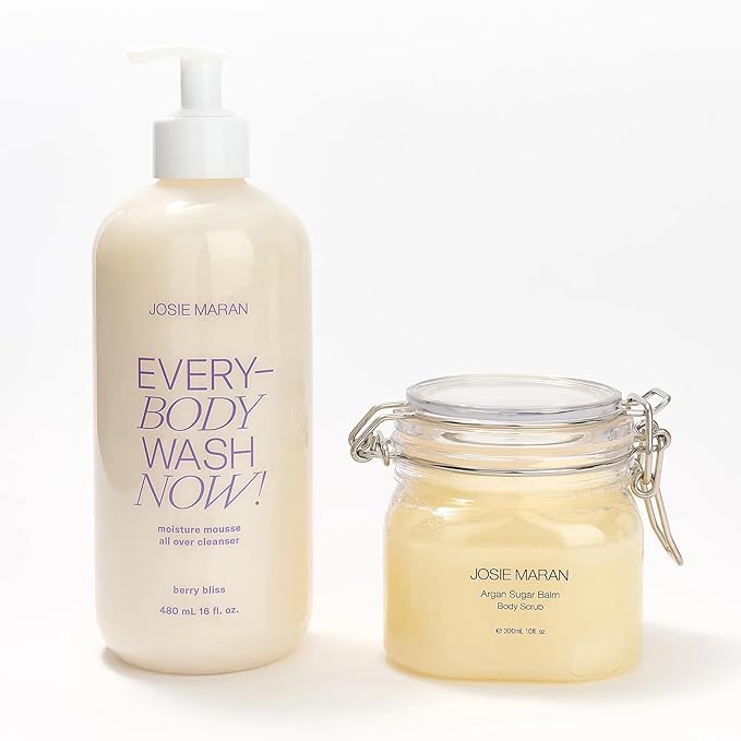 Josie Maran Sugar, Suds & Everything Nice Body Care Set - Includes EveryBODY Wash Now! and Argan Sugar Balm Body Scrub to Nourish & Exfoliate Skin - Berry Bliss (2 Count)-Velvo Beauty