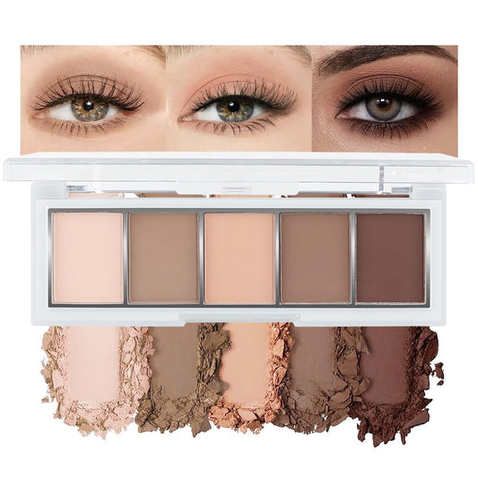 AMY'S DIARY Neutral Nude Brown Eyeshadow Palette Makeup, 5 Colors Cool-Toned Velvety Matte Finish, Nude Taupe Eye Shadows, for Brown Eyes Long Lasting Naturing-Looking (#01)-Velvo Beauty