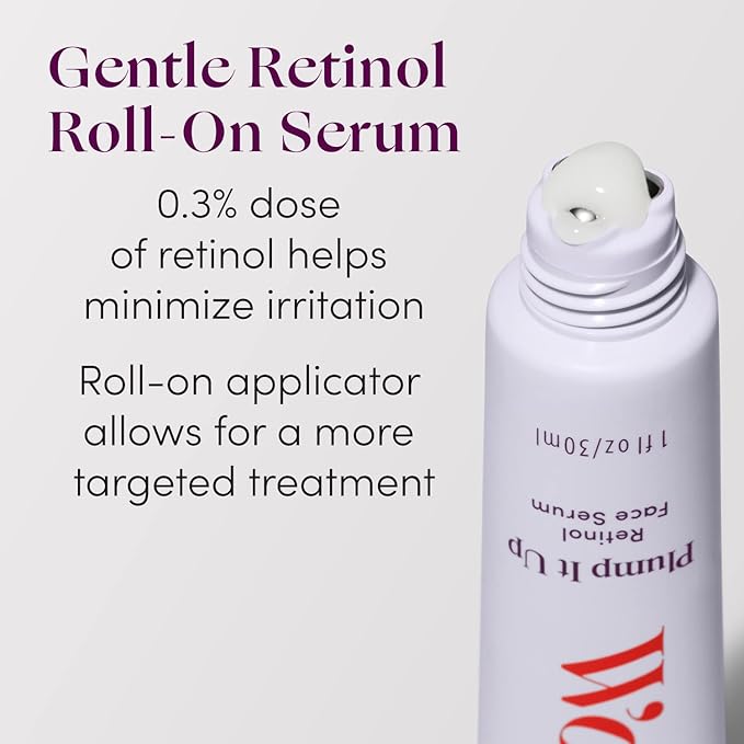 Womaness Plump It Up Retinol Serum – Roll-On Hydrating Face Serum for Women w/ Hyaluronic Acid & Collagen Boosting Retinol – Anti Aging for Fine Lines, Wrinkles & Smoothing Ceramide NG Skincare (30ml)-Velvo Beauty
