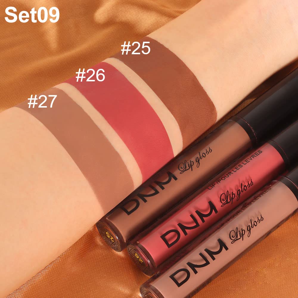 evpct 3Pcs Nude Brown Rose Pink Dark Matte Liquid Lipstick Makeup Sets for Dark Skin Black Women, Permanent Lip Stain Set Long Lasting Lipstick 24 Hours Waterproof labiales mate 24 horas originales 09-Velvo Beauty