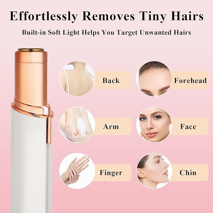 Facial Hair Removal for Women Men,Electric Painless Hair Removal Device Included 2 x Replacement Heads,USB Rechargeable Lady Womens Face Shaver with LED Light for Lip,Chin,Arms (White)-Velvo Beauty