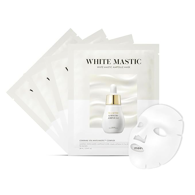 MASTINA White Mastic Ampoule Sheet Mask (4pc) Illuminating, Radiance-Boosting. Ultra-Moisturizing Facial Mask. Intensive Korean Skin Care. Fermented Mastic Gum-Velvo Beauty