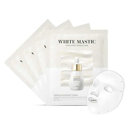 MASTINA White Mastic Ampoule Sheet Mask (4pc) Illuminating, Radiance-Boosting. Ultra-Moisturizing Facial Mask. Intensive Korean Skin Care. Fermented Mastic Gum-Velvo Beauty