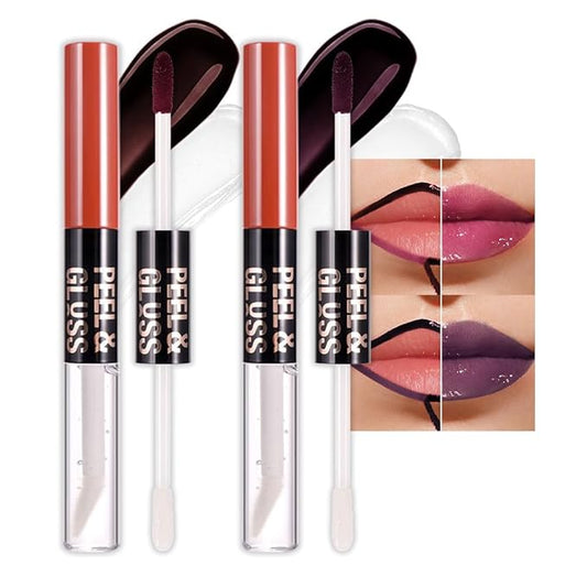 2Pcs Lip Stain Peel Off Lip Gloss oil Dual-Ended Combo, Lips Liner Stain Peel Off Masque, Long Lasting & Waterproof, Transfer-Proof Lip Tint Stain with Lip oil for All Skin Type 05#+08#-Velvo Beauty
