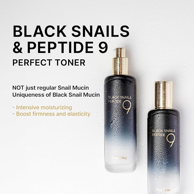 Farmstay Black Snail & Peptide 9 Perfect Toner, Snail Mucin Toner for Elastic & Glow Skin, Moisturizing & Anti-Aging, Smooths & Refine Skin Texutre, Korean Skin Care, for Women & Men, 4.05 Fl. Oz-Velvo Beauty