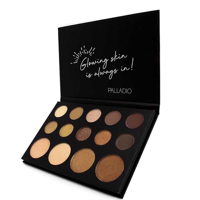 Palladio Sun-Kissed Mirage Eyeshadow Highlighter Palette, Warm Flawless Look, Matte and Shimmer Finishes, 14 Curated to Ensure Rich and Highly Pigmented Colors, All Day Wear (SUN-KISSED)-Velvo Beauty