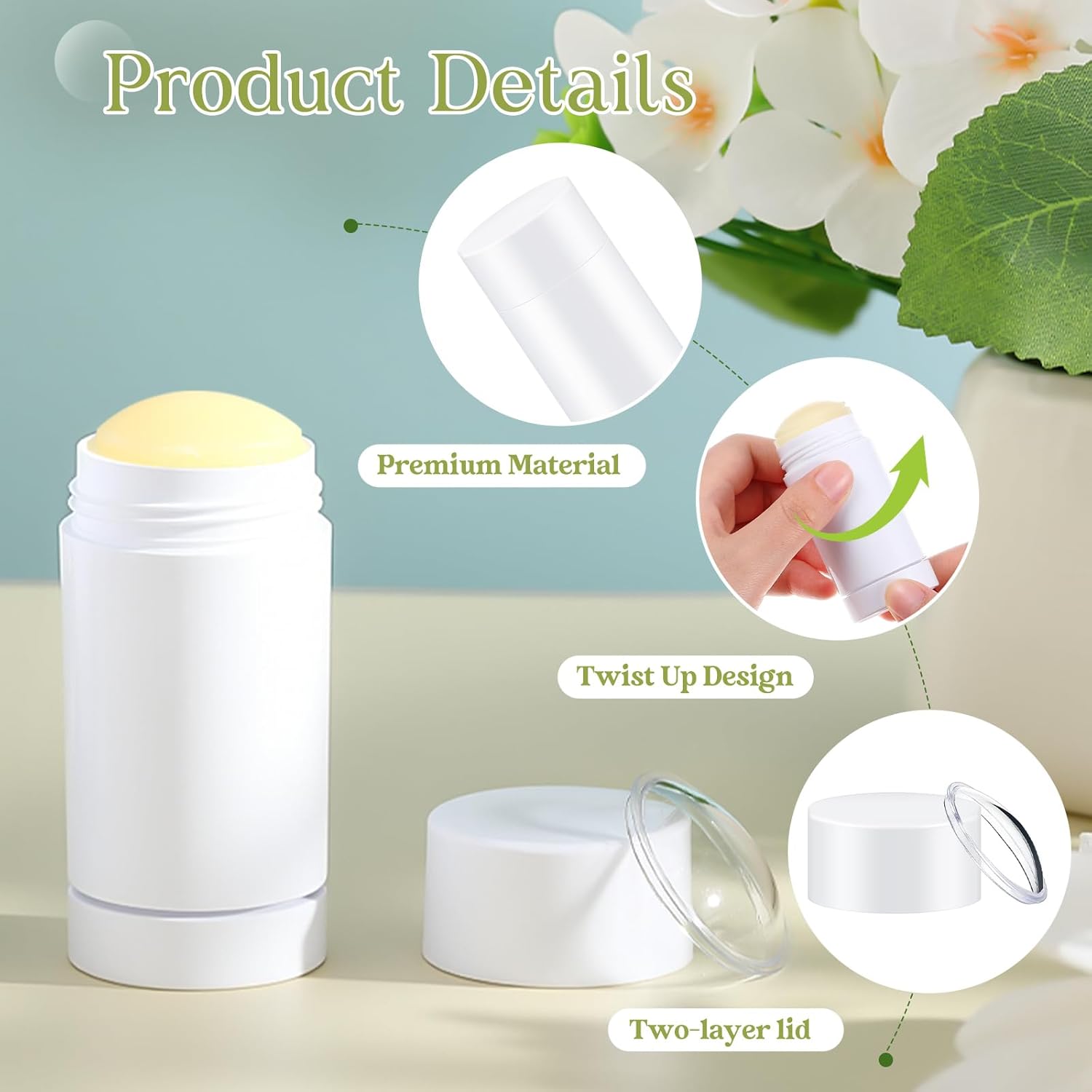 30 Pcs Empty Deodorant Containers Twist up Filling Stick Plastic Deodorant Container Refillable Bottles Bottomfill Round Lip Balm Tubes for Homemade DIY Lipstick Crayon(75 ml,White)-Velvo Beauty