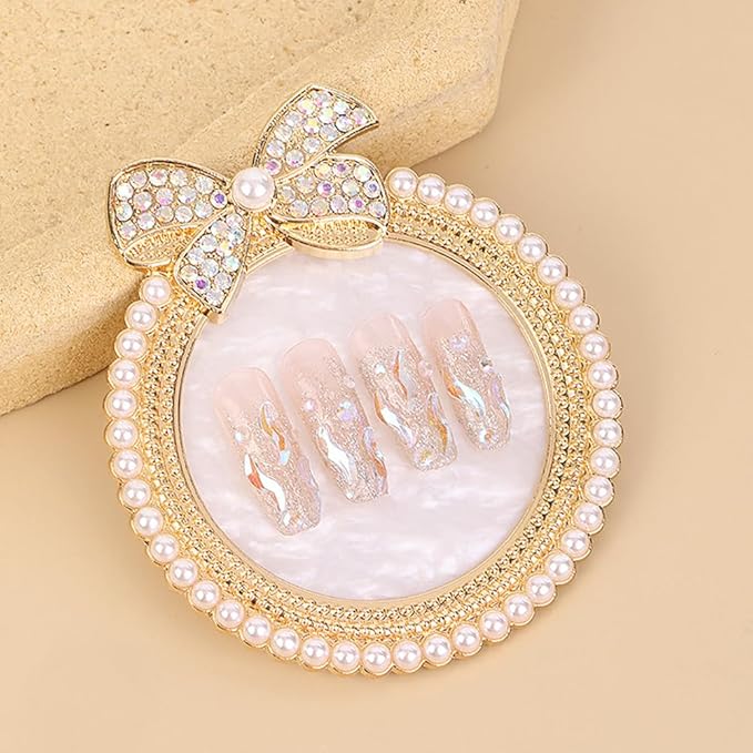 2 Pack Bow with Rhinestones Pearl Nail Art Palette Nail Polish Art Painting Mixing Palette Holder Pearl Edge Professional Cosmetic Nail Art Tools for Women and Girls Nail Polish Display-Velvo Beauty