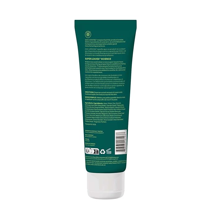 ATTITUDE Body Cream, EWG Verified Moisturizer, Vegan Moisturizing Products For Dry Skin, Dermatologically Tested, Olive Leaves, 8 Fl Oz-Velvo Beauty