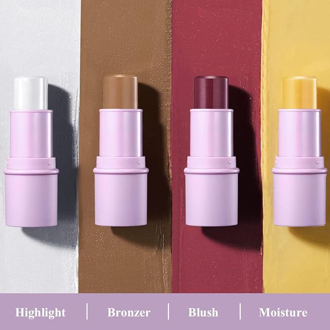 4Pcs Cream Blush Contour Highlighter Bronzer Moisturizer Stick Makeup Set #T Blush Glow3-Velvo Beauty