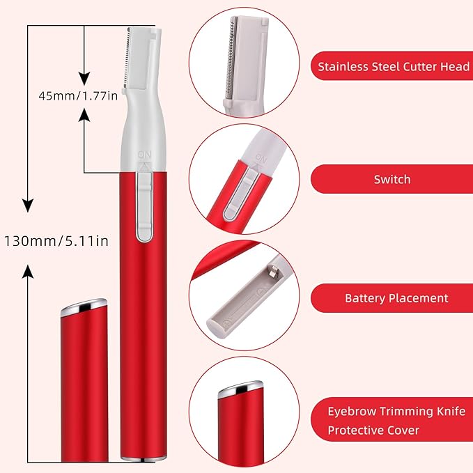 Chumia 2 Pcs Electric Eyebrow Trimmer Women Precision Face Razors Mini Shaver with Comb Christmas Women Gift Battery Operated Personal Epilator for Face Neck Fuzz Lips Leg(Red,Green)-Velvo Beauty