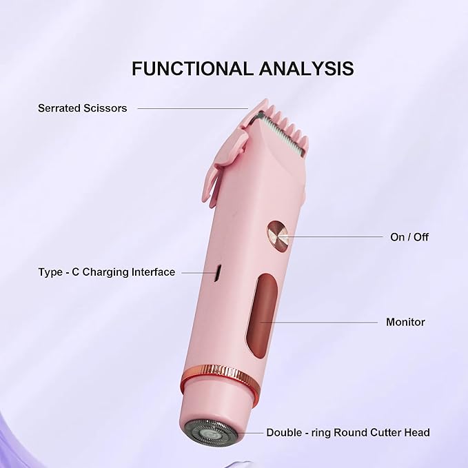 2025 Upgraded Bikini Trimmer for Women & 2 in 1 Dermave Bikini Shaver with LCD Display, Dual Head Cordless Electric Shaver, IPX7 Waterproof Wet/Dry Body Hair Trimmer for Face Body Intimate Areas,Pink-Velvo Beauty