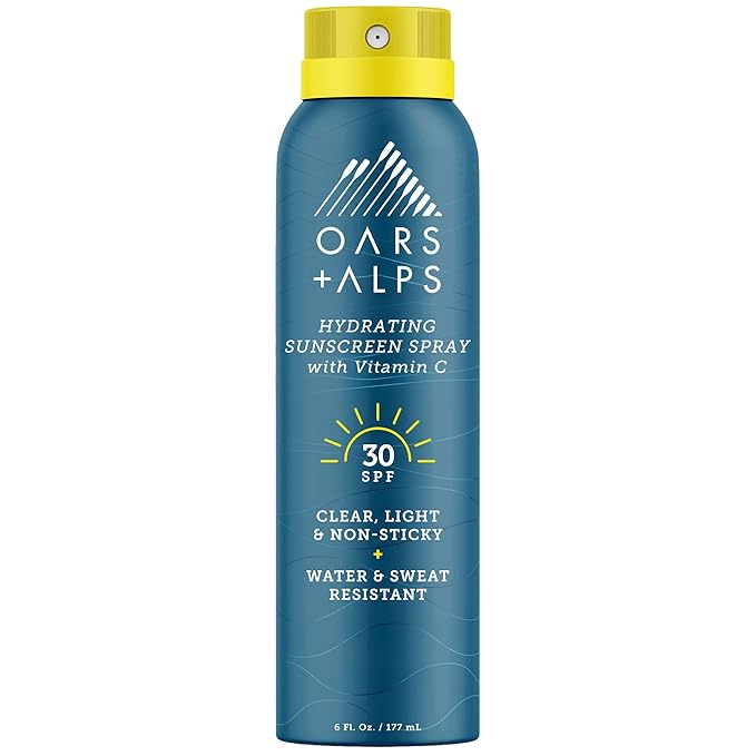 Oars + Alps Hydrating SPF 30 Sunscreen Spray, Naturally Derived Skin Care Infused with Vitamin C and Antioxidants, Water and Sweat Resistant, 6 Oz, 1 Pack-Velvo Beauty