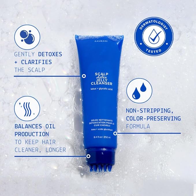 AAVRANI Scalp Detox Jelly Cleanser - Sulfate-Free Clarifying Shampoo - with Glycolic Acid & Vitamin E to Remove Build Up and Excess Oil - Color-Safe - Vegan - 8.4 Fl Oz-Velvo Beauty
