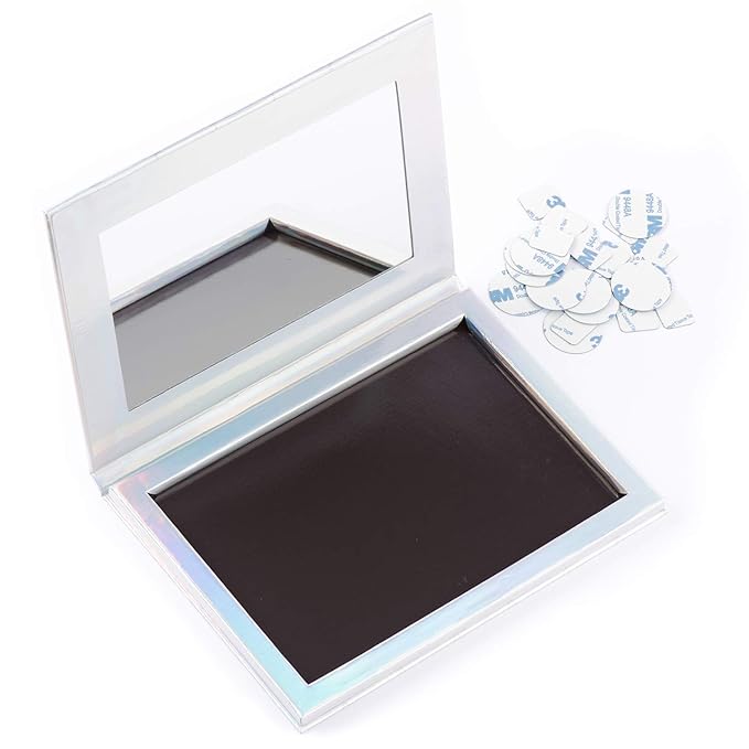 Magnetic Palette Mermaid Empty Makeup Palette with Mirror and 30Pcs Adhesive Empty Palette Metal Stickers for Eyeshadow Lipstick Blush Powder (Silver)-Velvo Beauty