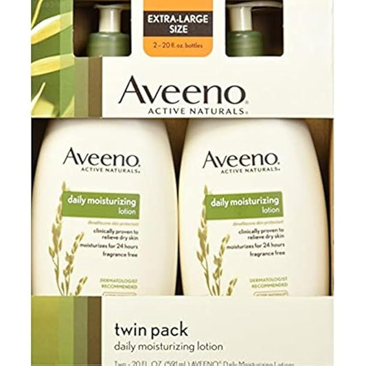 Aveeno Active Naturals Daily Moisturizing Lotion, New 2 Pack Of 20 Fl Ounce Pump, 1 Fl Ounce-Velvo Beauty