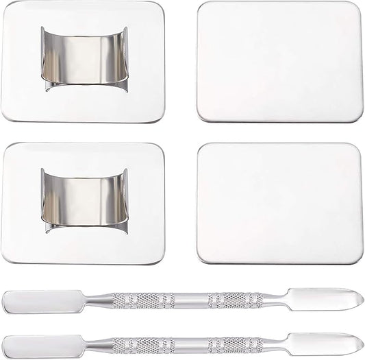 OLYCRAFT 6PCS Stainless Steel Makeup Palette Mini Ring Palette with Spatula Tool Makeup Palette Tools for Nail DIY Art Design Paint Color- 1.7 x 1.3 Inch-Velvo Beauty