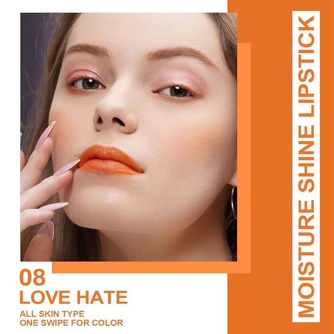 Oulac Orange Lipstick - Moisturizing Lip Stick Glossy Tinted Lip Balm, Sheer Shine Juicy Finish, Lightweight and Hydrating Formula for Dry Lip Care, Vegan 2.2g/0.07oz (08)-Velvo Beauty