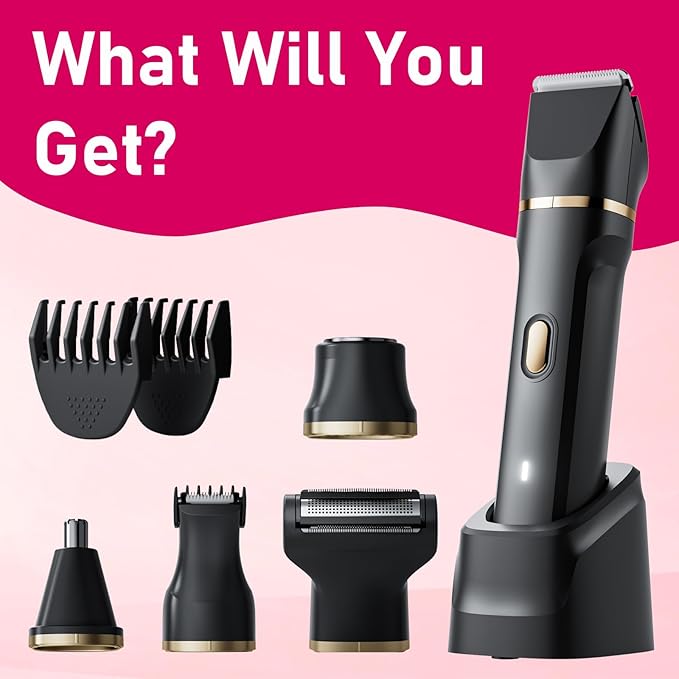 Electric Razors for Women, 5-in-1 Wet/Dry Bikini Trimmer with USB Charge Dock, Deluxe Facial Hair Removal, Wet/Dry Body Shaver for Nose Eyebrows Beard Underarm Leg Arm, IPX7 Waterproof (Black)-Velvo Beauty