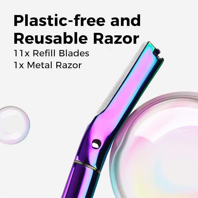 ZOMCHI Dermaplane Razor for Women Face, Premium Facial Razor & Eyebrow Razor, Dermaplaning Tool with Metal Handle, Removes Peach Fuzz, Exfoliates Skin, 11 Blades (Rainbow)-Velvo Beauty