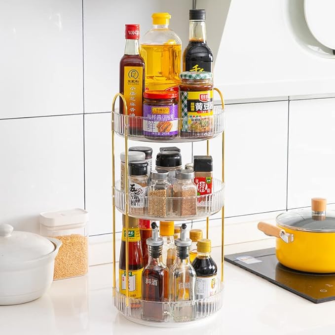 Vanity Organizer - 360 Rotating Countertop, High-Capacity Skincare & Cosmetics Organizer (3 Tiers, Clear)-Velvo Beauty
