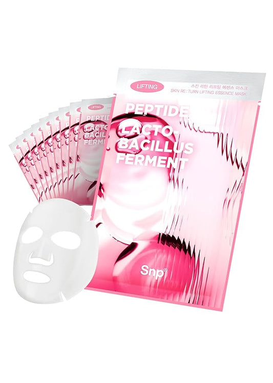 SNP Skin Return Lifting Essence Sheet Mask | Hydrating and Firming for All Skin Types | Vegan Sheet Masks | Peptide and Lactobacillus | Korean Face Masks Skincare | Facial Mask | 10 Sheets-Velvo Beauty