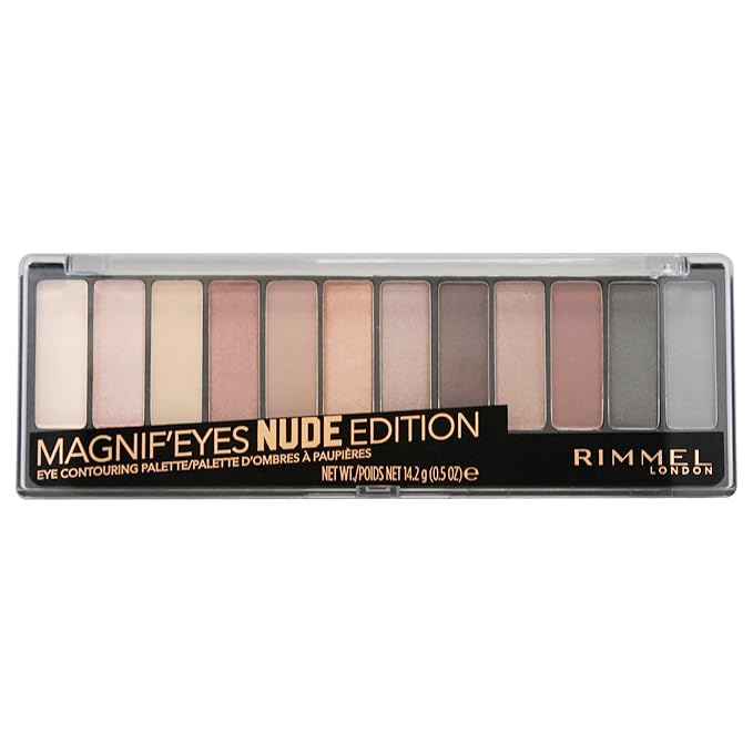 Rimmel London Magnif'Eyes Eyeshadow Palette, 12 Shades, Blendable Formula, Versatile, 001, Nude, 0.5oz-Velvo Beauty