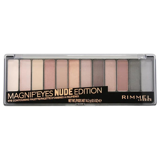Rimmel London Magnif'Eyes Eyeshadow Palette, 12 Shades, Blendable Formula, Versatile, 001, Nude, 0.5oz-Velvo Beauty