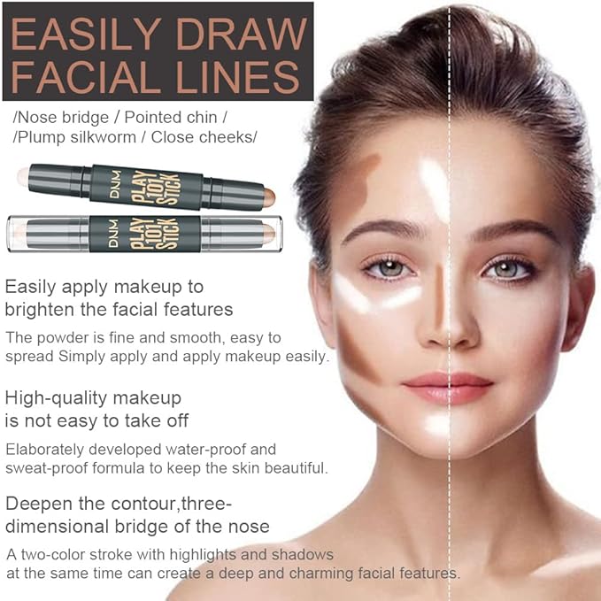evpct 5Pcs 2In1 Face Cream Makeup Highlighter Highlight Contouring Concealer Contour Sticks Kit Bronzer Highlighter Makeup Stick and Contour Palette Illuminator Highly Piamented Long Lasting Brighten-Velvo Beauty