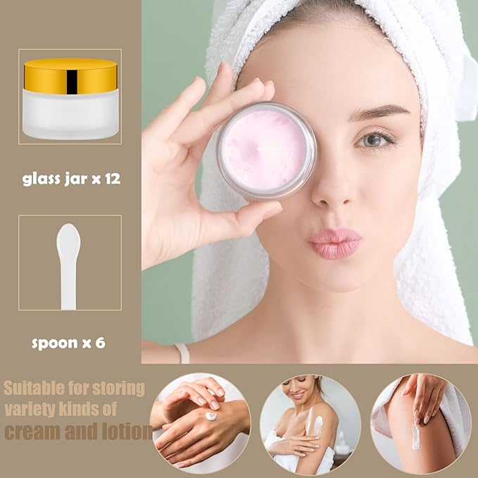 Lil Ray 1 oz Round Transparent Glass Jar with Inner Liners and Gold Lid (12pcs)-Velvo Beauty