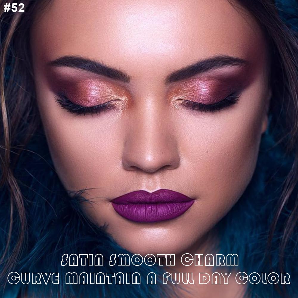 evpct 2Pcs Purple Matte Liquid Lipstick Lip Gloss Stain and Retractable Lip Liner Makeup Set for Women Long Lasting Waterproof 24 Hours Permanent Lipstick labial mate larga duracion 24 52#-Velvo Beauty